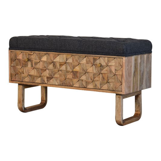 wholesale U-Shape Diamond Carved Black Tweed Storage Bench for resale