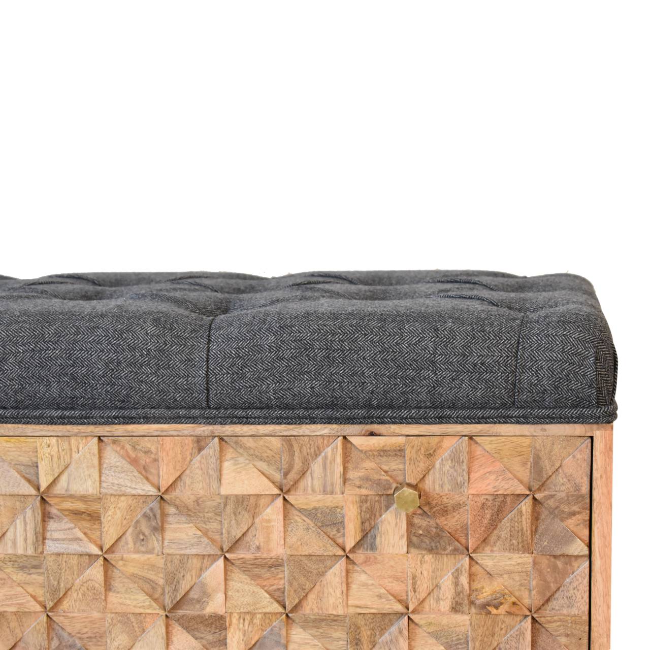 U-Shape Diamond Carved Black Tweed Storage Bench dropshipping