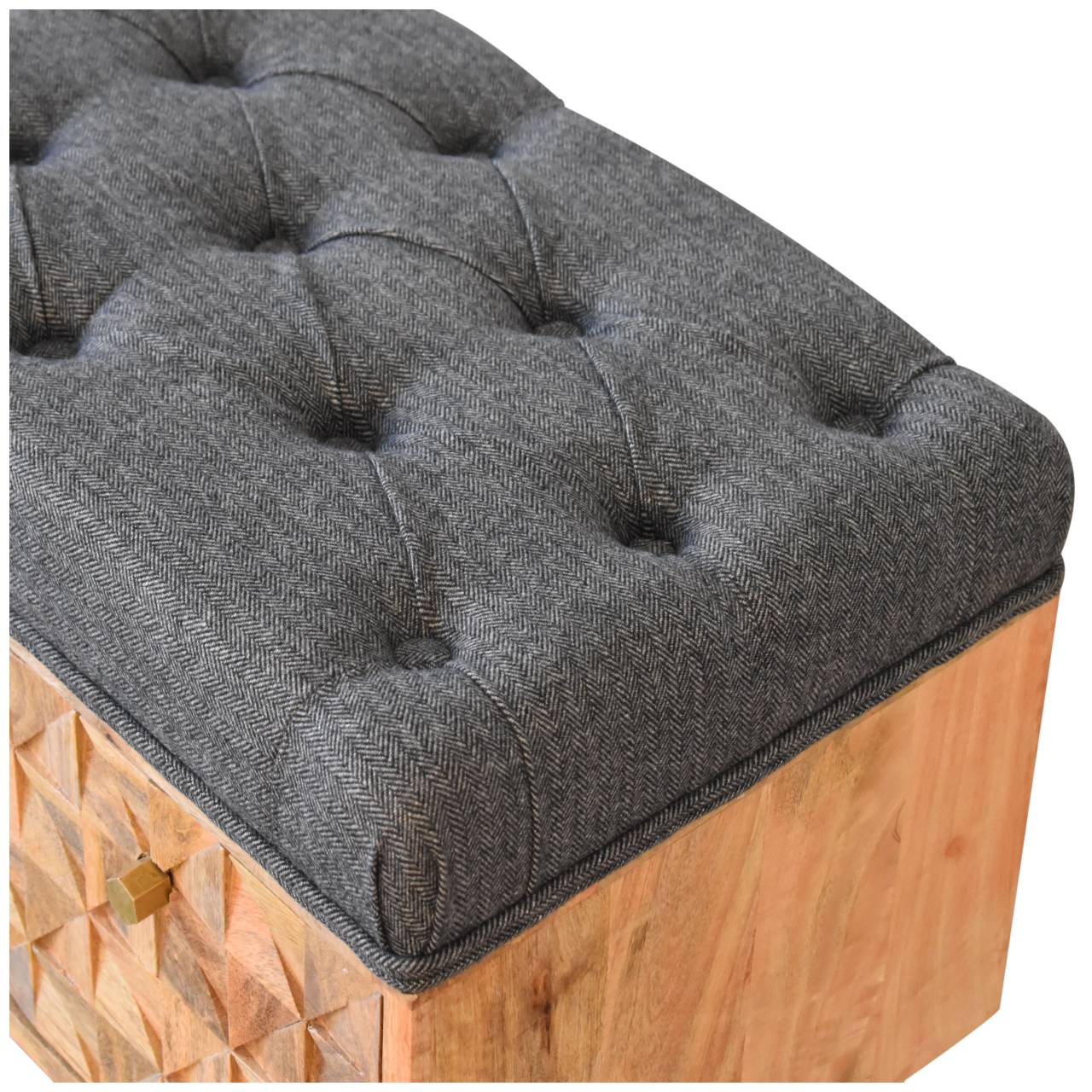 wholesale U-Shape Diamond Carved Black Tweed Storage Bench for resale