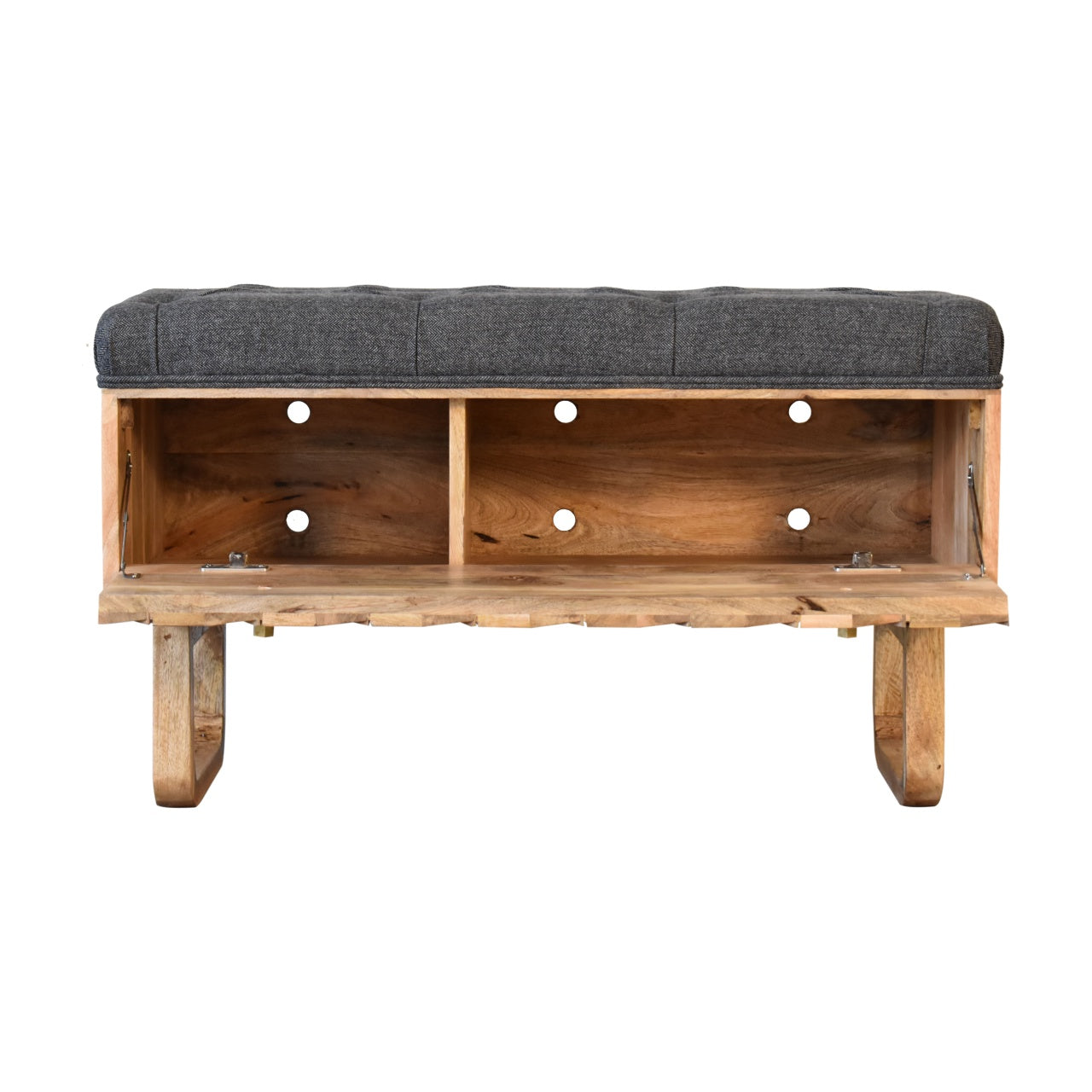 U-Shape Diamond Carved Black Tweed Storage Bench for resell