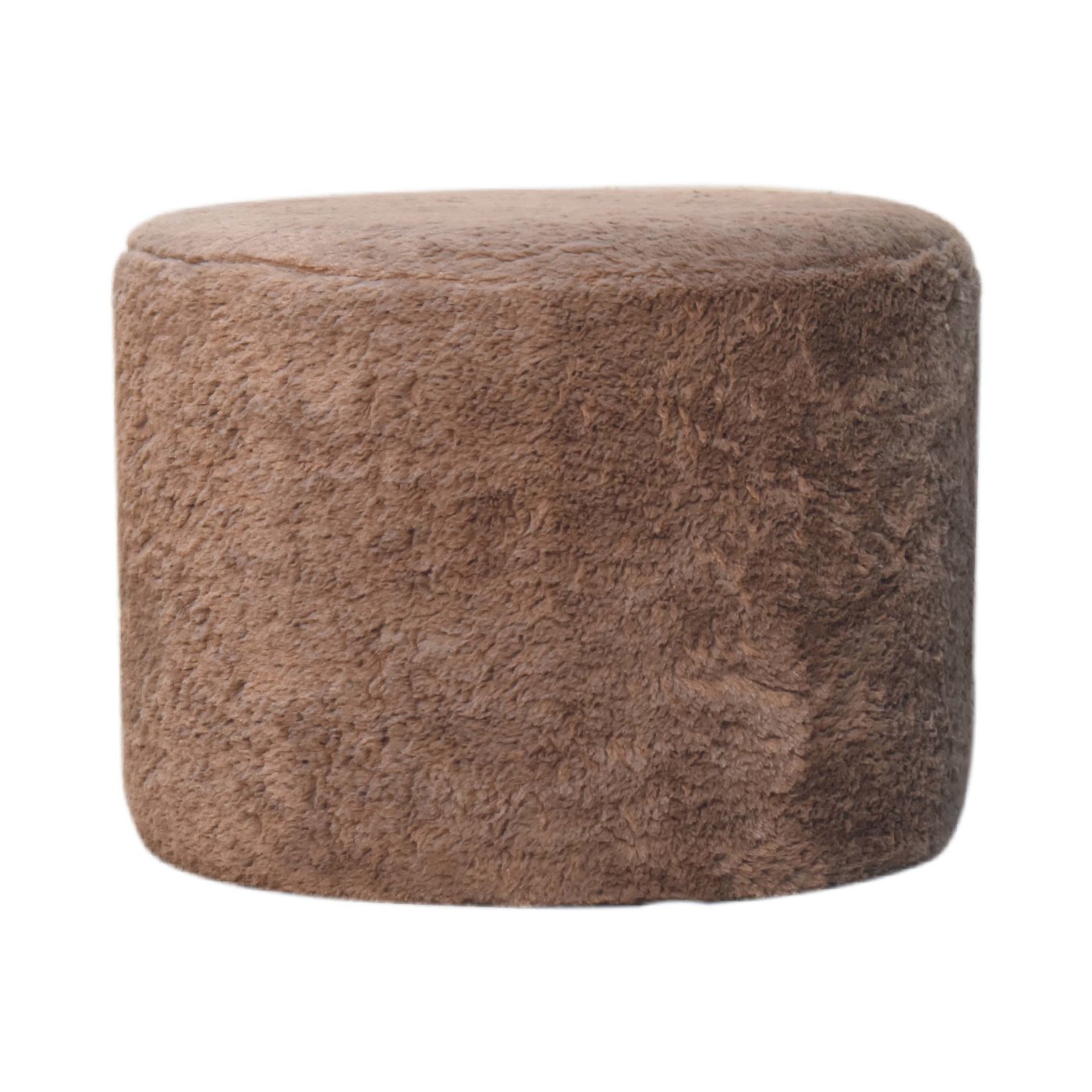 Mocha Faux Fur Round Footstool-1