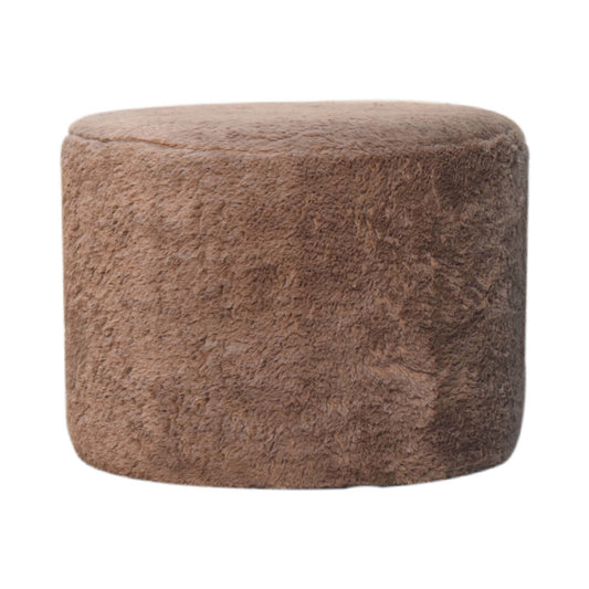 Mocha Faux Fur Round Footstool-1