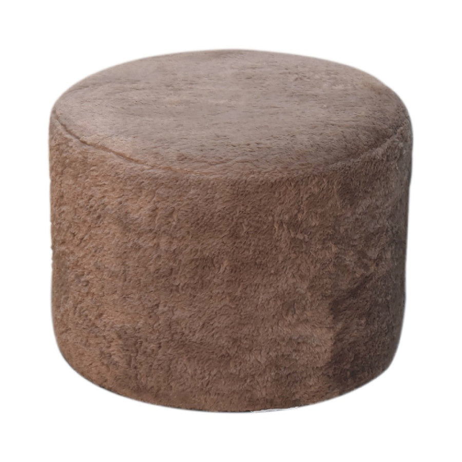 Mocha Faux Fur Round Footstool-2