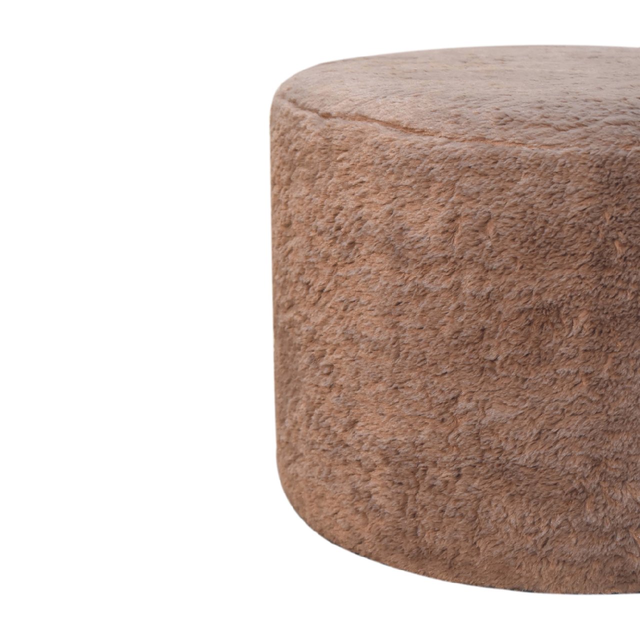 Mocha Faux Fur Round Footstool-3