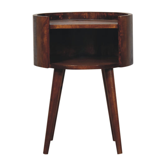 Chestnut Round Open Slot Bedside-1