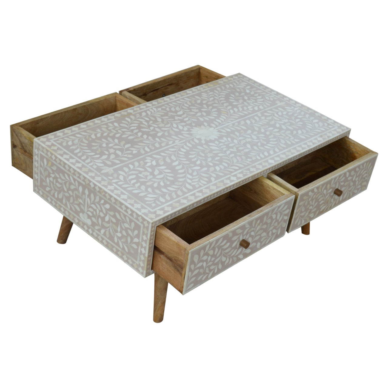 Taupe Floral Bone Coffee Table-3