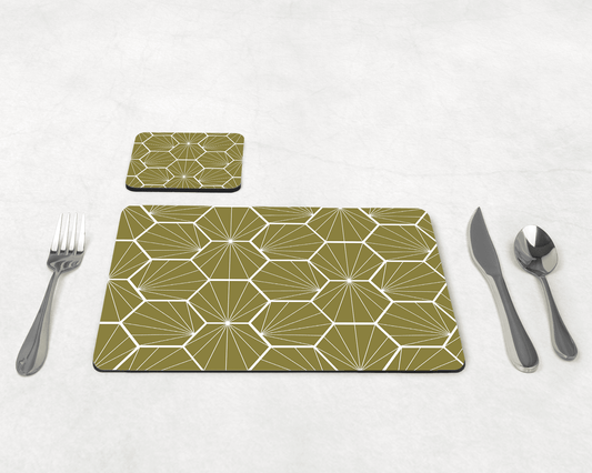 Olive Green Geometric Hexagons Placemats, Set of 4 or Set of 6