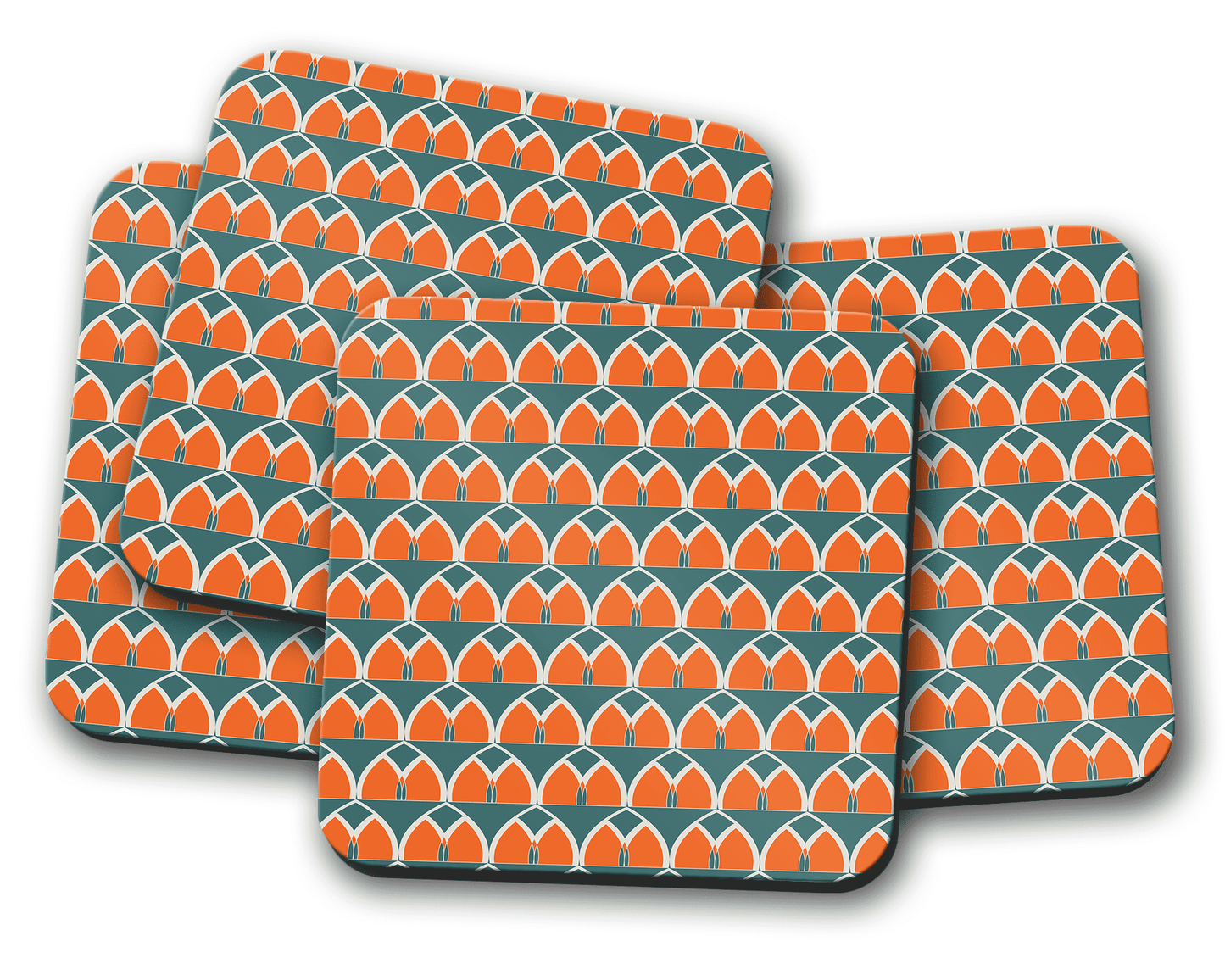 Teal and Geometric Arches Design Coaster, Table Decor Drinks Mat