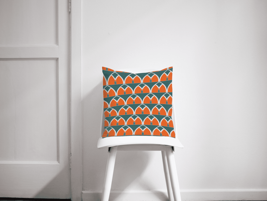 Teal and Orange Geometric Arches Design Cushion, Throw Pillow