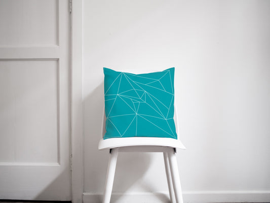 Turquoise Cushion with a White Geometric Design, Throw Pillow