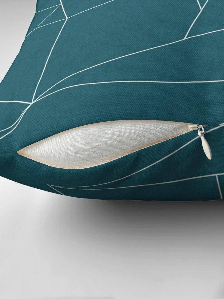 Teal Cushion with a White Geometric Line Design, Throw Pillow