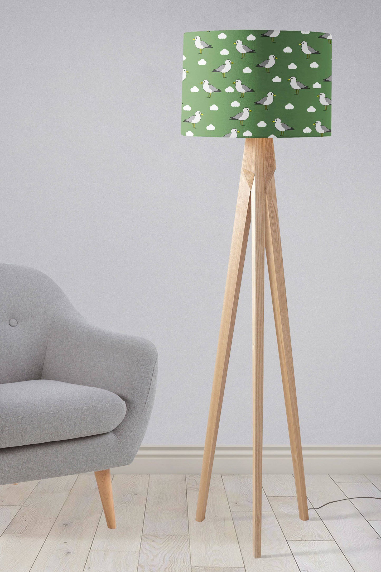 Green Lampshade with a Seagull Design, Ceiling or Table Lamp Shade