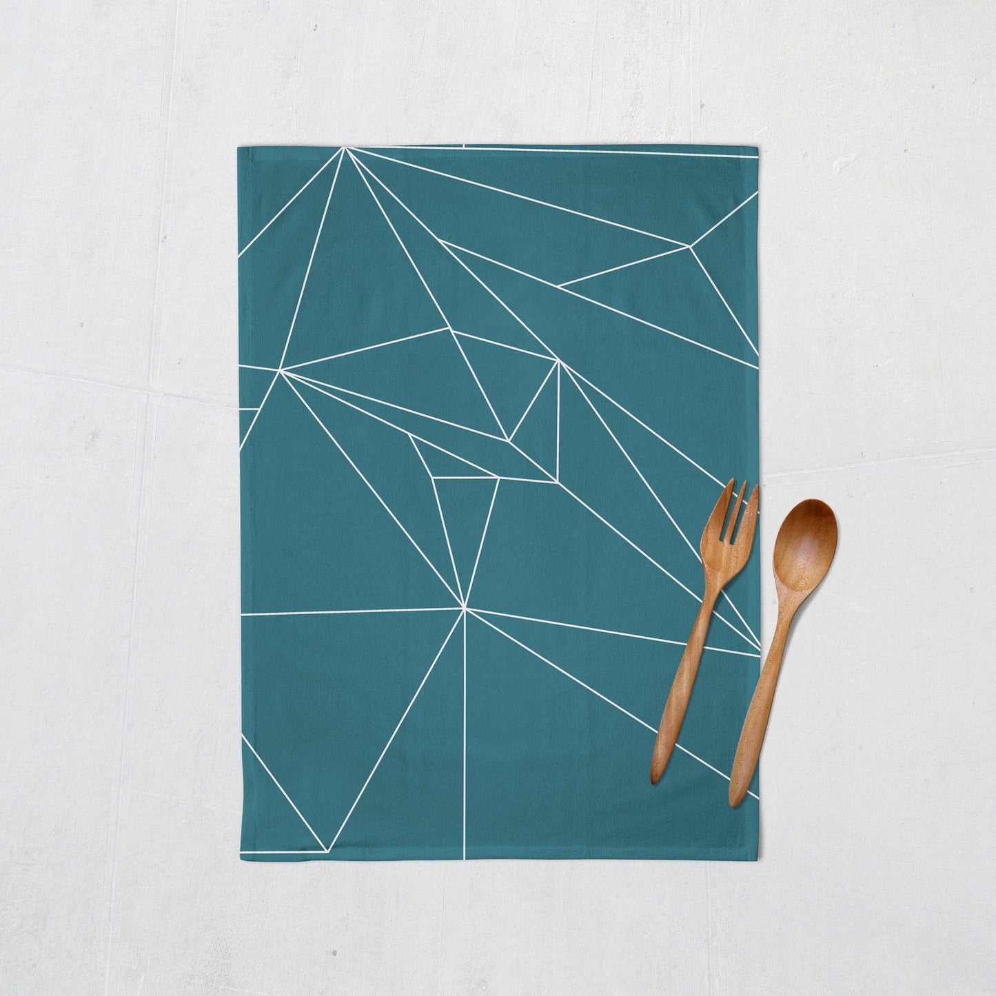 Teal Tea Towel with a White Line Geometric Design, Dish Towel, Kitchen Towel