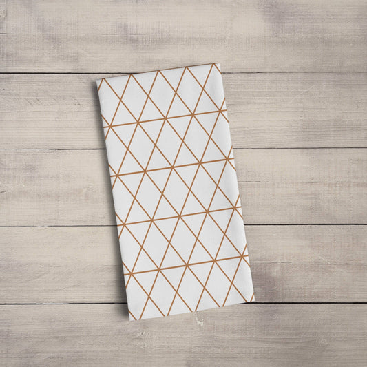 White Tea Towel with a Copper Lines Geometric Design, Dish Towel, Kitchen Towel