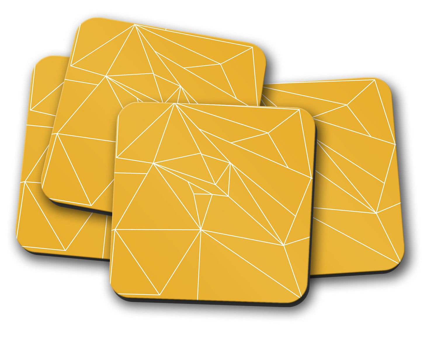Yellow Coasters with a White Line Geometric Design, Table Decor Drinks Mat