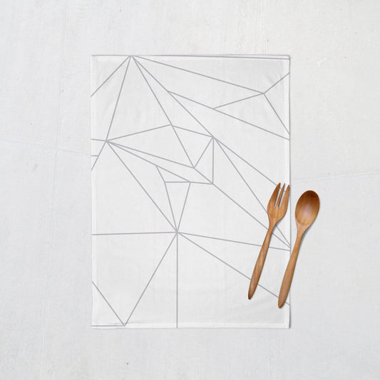 White Tea Towel with a Grey Geometric Line Design, Dish Towel, Kitchen Towel