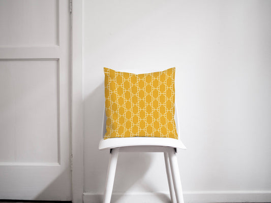 Yellow Cushion with a White Squares Geometric Design, Throw Pillow