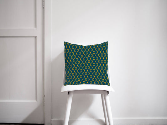Teal Cushion with a Yellow Geometric Design, Throw Pillow