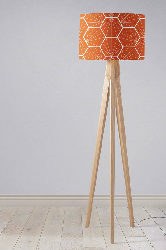 Orange Lampshade with a White Hexagon Design, Ceiling or Table Lamp Shade