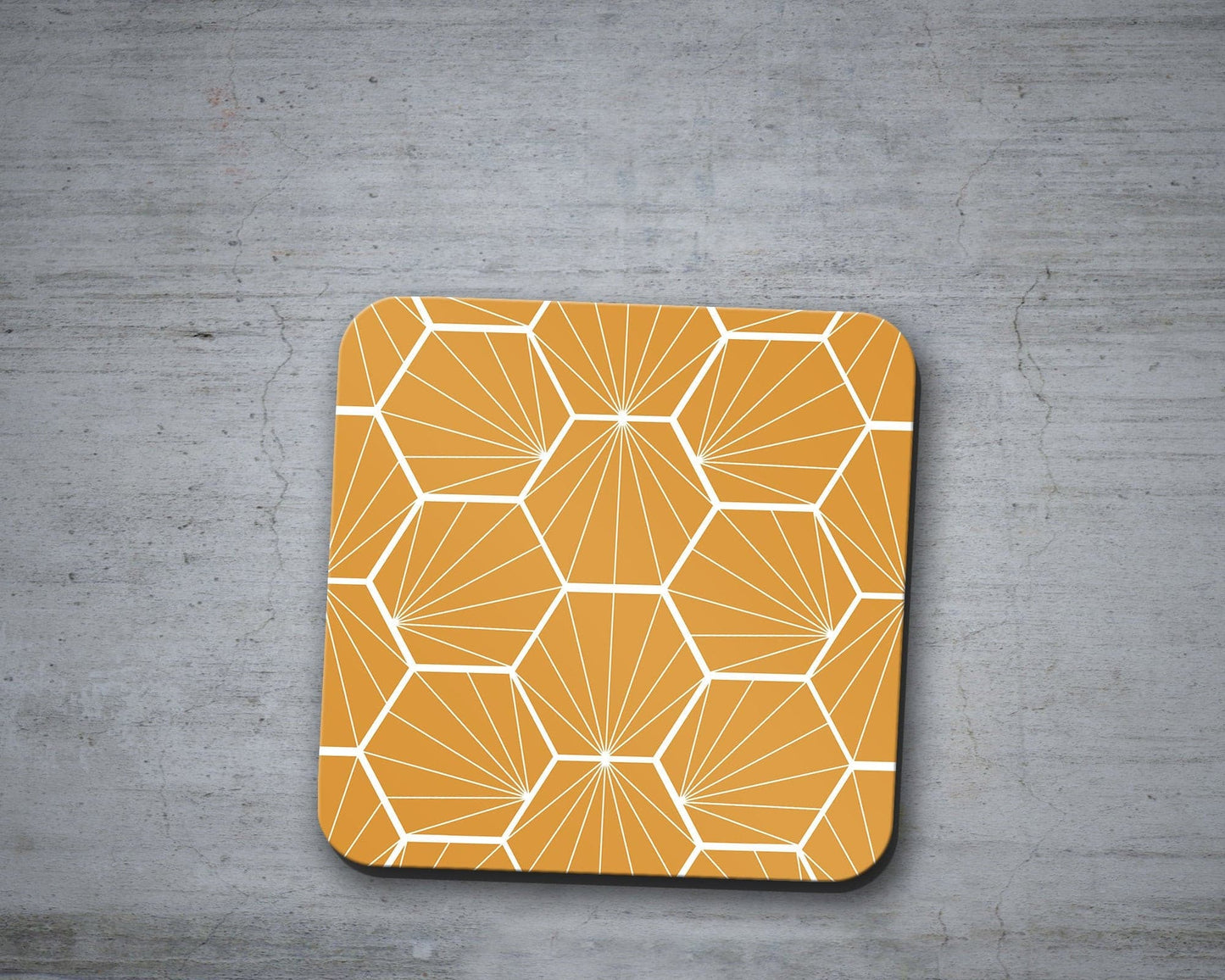 Butterscotch Coasters with a White Hexagon Design, Table Decor Drinks Mat