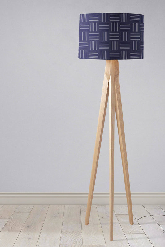 Navy Blue with White Lines Geometric Design Lampshade