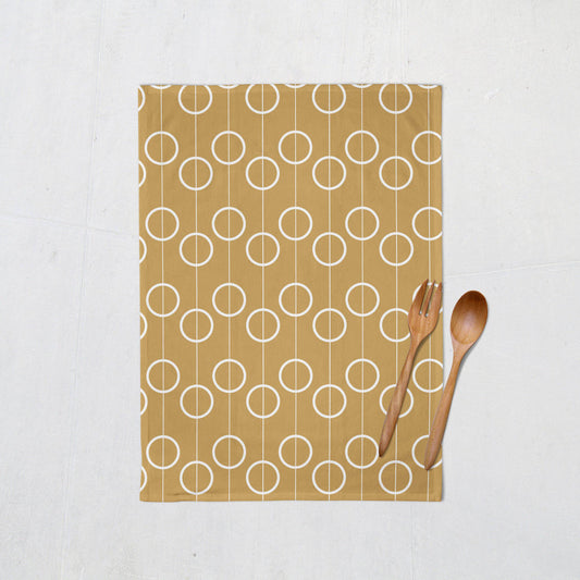 Gold and White Retro Design Tea Towel, Dish Towel, Kitchen Towel