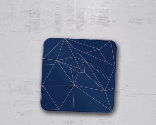 Navy Blue with Rose Gold Lines Geometric Design Coaster, Table Decor Drink Mat