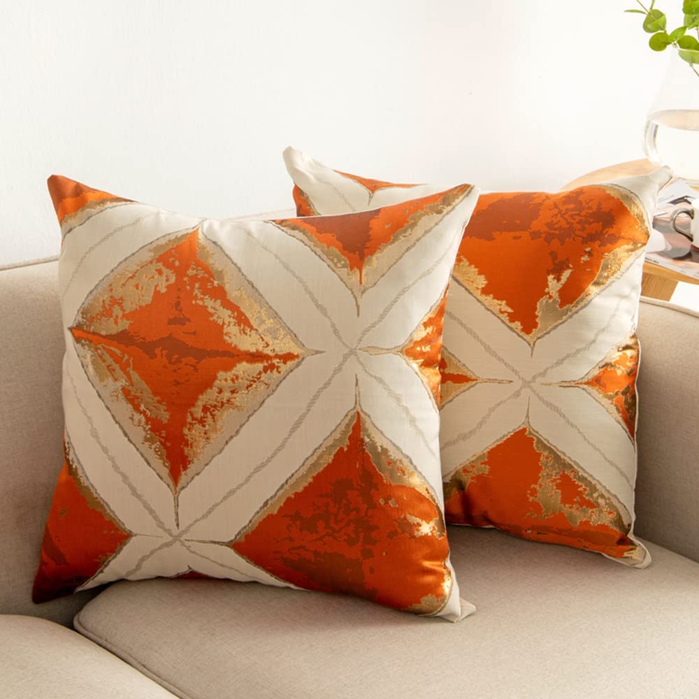 Geometric Pattern Orange and Green Cushion Cover 45cm x 45cm 18x18 Inches-4