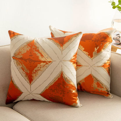 Geometric Pattern Orange and Green Cushion Cover 45cm x 45cm 18x18 Inches-4