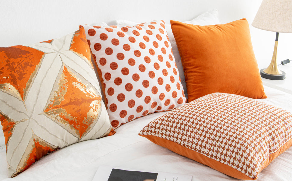 Multiple Geometric Pattern Orange Cushion Cover 45cm x 45cm 18x18 Inches-1