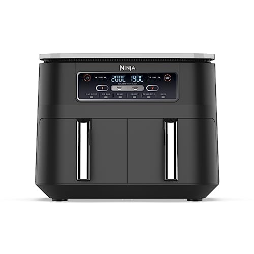 Ninja Double Stack XL Air Fryer, Vertical Dual Drawer Air Fryer with 4 cooking levels, 2 Drawers & 2 Racks, Space Saving Design, 9.5L Capacity, 6 Functions, 8 Portions, Tongs, Black/Copper SL400UKCP