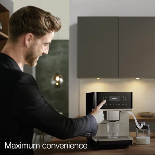 Miele NEW CM 6360 MilkPerfection Automatic Wifi Coffee Maker & Espresso Machine Combo, Obsidian Black & Clean Steel Metallic - Grinder, Milk Frother, Cup Warmer, Glass Milk Container