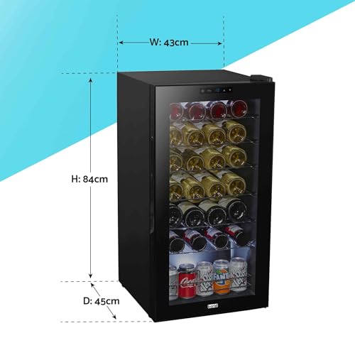 Baridi 28 Bottle Wine Cooler Fridge with Digital Touch Screen Controls & LED Light, Black - DH10