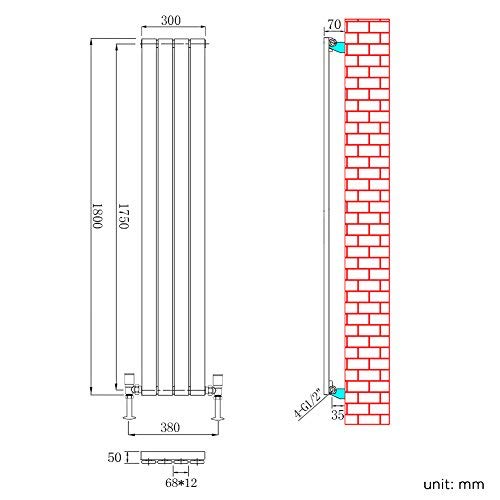 ELEGANT Radiators Vertical White Tall Single Bathroom Kitchen Designer Radiator Flat Panel 1800 x 452 mm