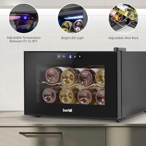 Baridi 28 Bottle Wine Cooler Fridge with Digital Touch Screen Controls & LED Light, Black - DH10