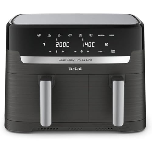 Tefal XXL Dual Easy Fry 11L Air Fryer, Dual Drawer, No Oil, Extra Crisp, Roast, Bake, Reheat, Dehydrate, 7 Pre-set Programs, Dishwasher Safe, 8+ Portions, Java-Grey, EY942BG0
