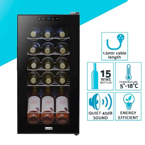 Baridi 28 Bottle Wine Cooler Fridge with Digital Touch Screen Controls & LED Light, Black - DH10