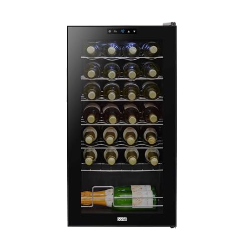 Baridi 28 Bottle Wine Cooler Fridge with Digital Touch Screen Controls & LED Light, Black - DH10