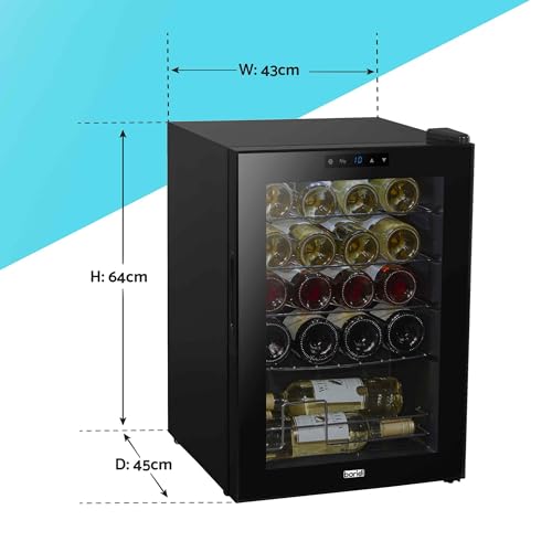 Baridi 28 Bottle Wine Cooler Fridge with Digital Touch Screen Controls & LED Light, Black - DH10