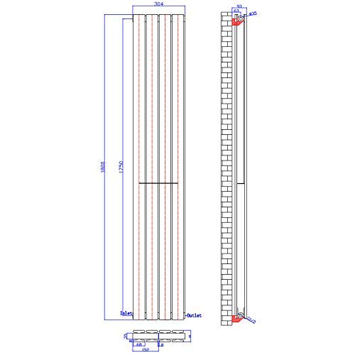 ELEGANT Radiators Vertical White Tall Single Bathroom Kitchen Designer Radiator Flat Panel 1800 x 452 mm