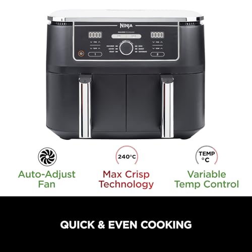 Ninja Double Stack XL Air Fryer, Vertical Dual Drawer Air Fryer with 4 cooking levels, 2 Drawers & 2 Racks, Space Saving Design, 9.5L Capacity, 6 Functions, 8 Portions, Tongs, Black/Copper SL400UKCP