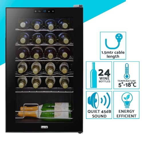 Baridi 28 Bottle Wine Cooler Fridge with Digital Touch Screen Controls & LED Light, Black - DH10