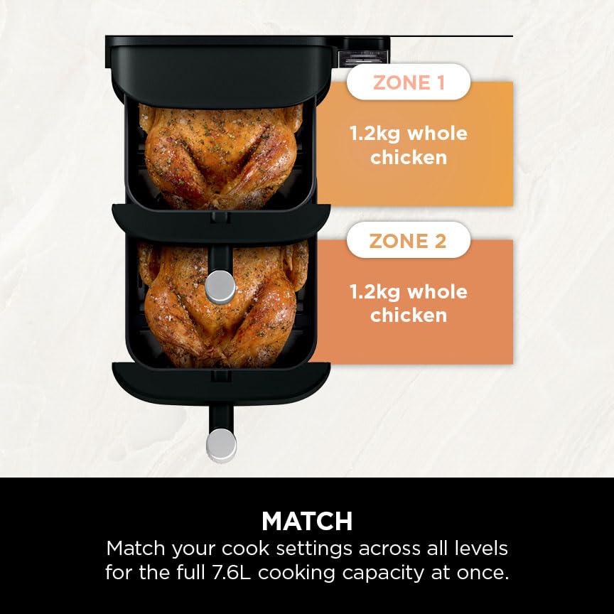 Ninja Double Stack XL Air Fryer, Vertical Dual Drawer Air Fryer with 4 cooking levels, 2 Drawers & 2 Racks, Space Saving Design, 9.5L Capacity, 6 Functions, 8 Portions, Tongs, Black/Copper SL400UKCP