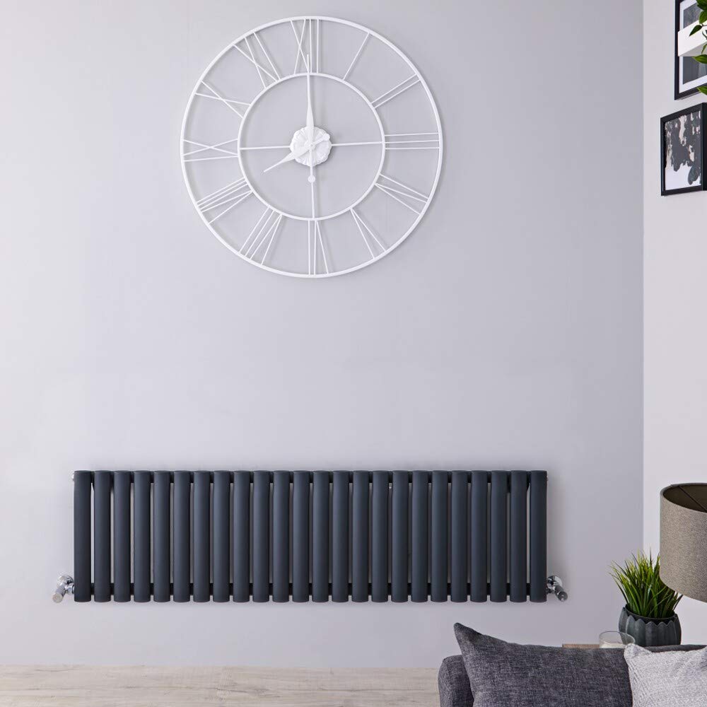 Milano Aruba - Anthracite Horizontal Single Oval Panel Radiator - 400mm x 413mm