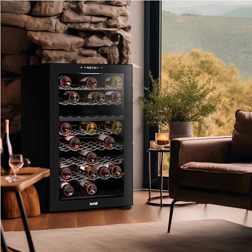 Baridi 28 Bottle Wine Cooler Fridge with Digital Touch Screen Controls & LED Light, Black - DH10