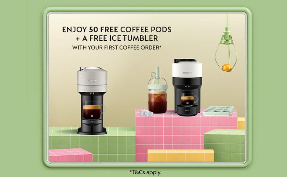 Nespresso Krups Vertuo Pop Coffee Pod Machine, Baritsa Bundle, includes White Vertuo Pop Coffee Pod Machine, 1x Milk Frother, 2x Mugs, 2x spoons, Melozio coffee pods & Chiaro coffee pods