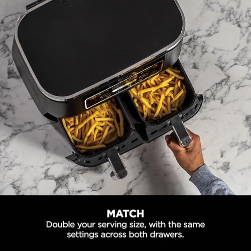 Ninja Foodi MAX Dual Zone Air Fryer, Amazon Exclusive, Tongs, 2 Drawers, 9.5L, 6-in-1, Use No Oil, Air Fry, Max Crisp, Roast, Bake, 8 Portions, Nonstick Dishwasher Safe Baskets, Copper/Black AF400UKCP