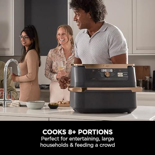 Ninja Foodi MAX Dual Zone Air Fryer, Amazon Exclusive, Tongs, 2 Drawers, 9.5L, 6-in-1, Use No Oil, Air Fry, Max Crisp, Roast, Bake, 8 Portions, Nonstick Dishwasher Safe Baskets, Copper/Black AF400UKCP
