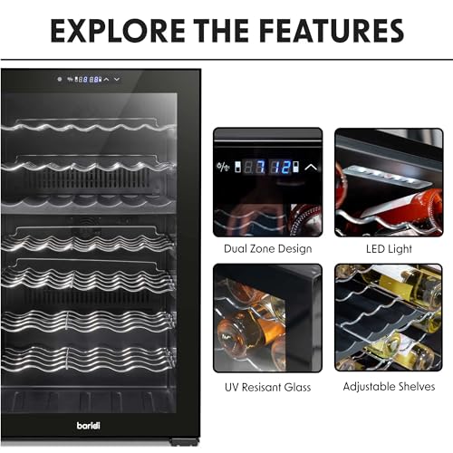 Baridi 28 Bottle Wine Cooler Fridge with Digital Touch Screen Controls & LED Light, Black - DH10