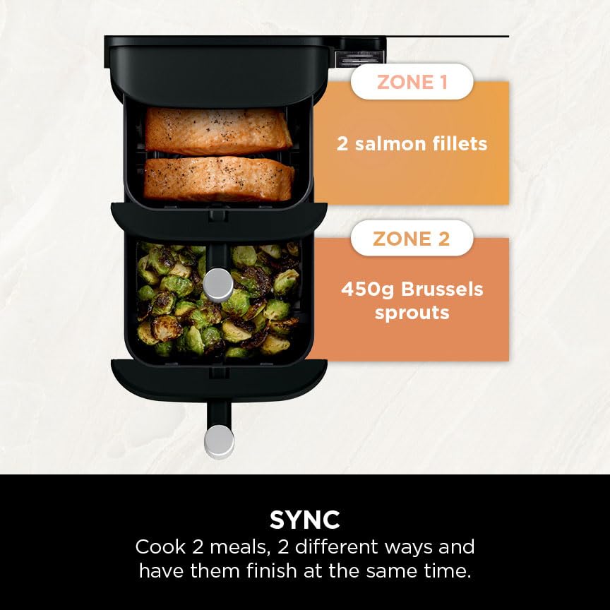 Ninja Double Stack XL Air Fryer, Vertical Dual Drawer Air Fryer with 4 cooking levels, 2 Drawers & 2 Racks, Space Saving Design, 9.5L Capacity, 6 Functions, 8 Portions, Tongs, Black/Copper SL400UKCP